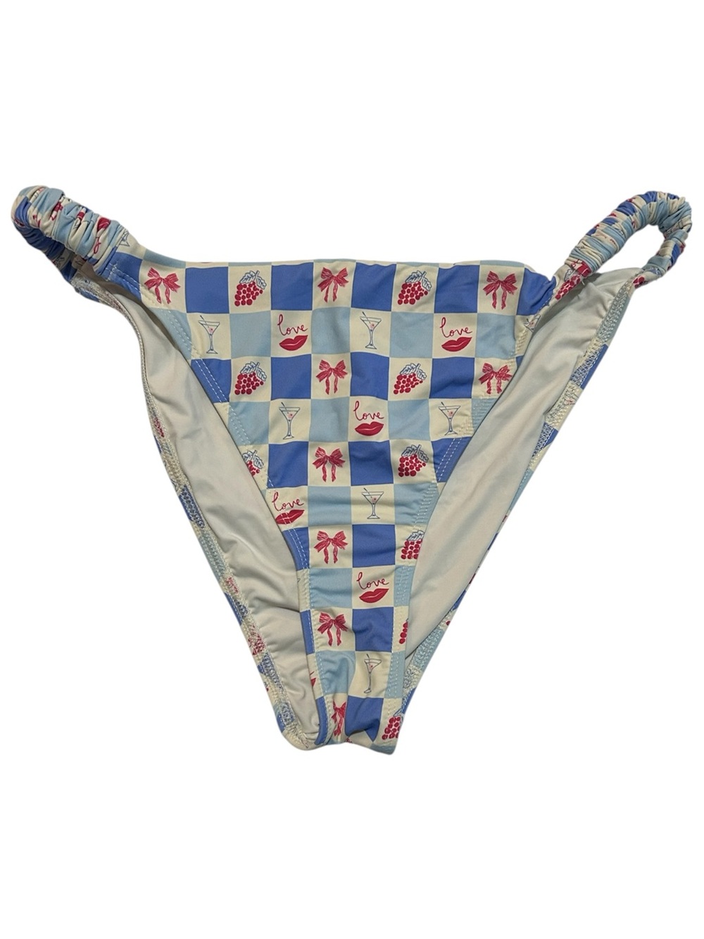 Dippin Daisys Montauk Belle High Cut Bikini Bottom Sz L Checkered Martini Bow